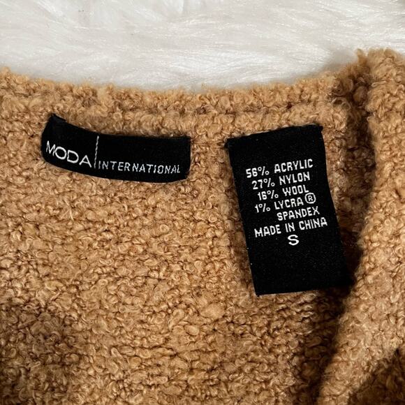 NEW Moda Intl Wool Chenille Wrap Tie Fitted Acrylic Plunge Neck Sweater S NWOT - Picture 10 of 16